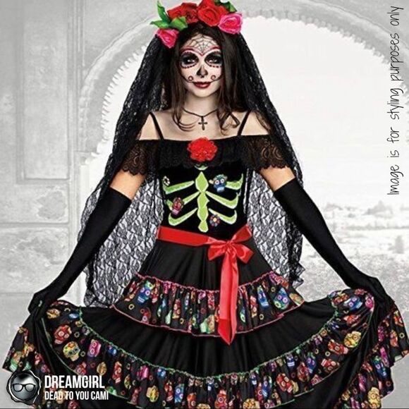 DREAMGIRL DIA DE LOS MUERTOS DEAD TO YOU CAMI GLOW IN THE DARK SKELETON MEDIUM - Picture 2 of 8